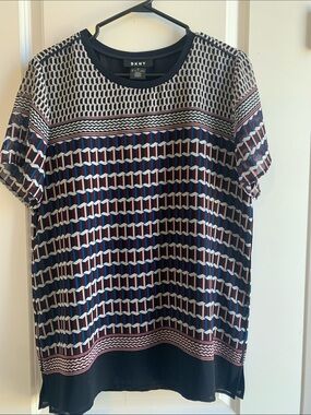 DKNY Navy, White & Burgundy Geometric Short Sleeve Tee
